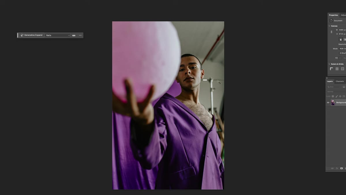 C-stand and red pipe visible through subject&rsquo;s head