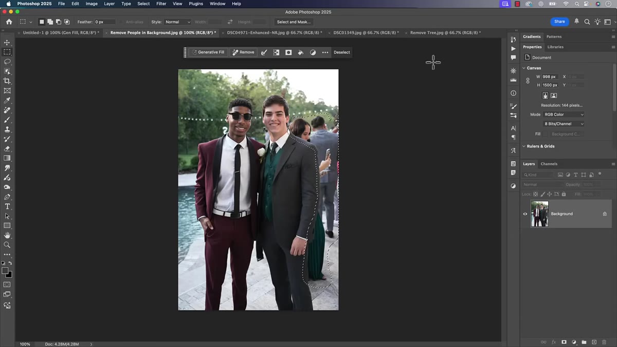Landscape photo open in Photoshop with distracting element visible