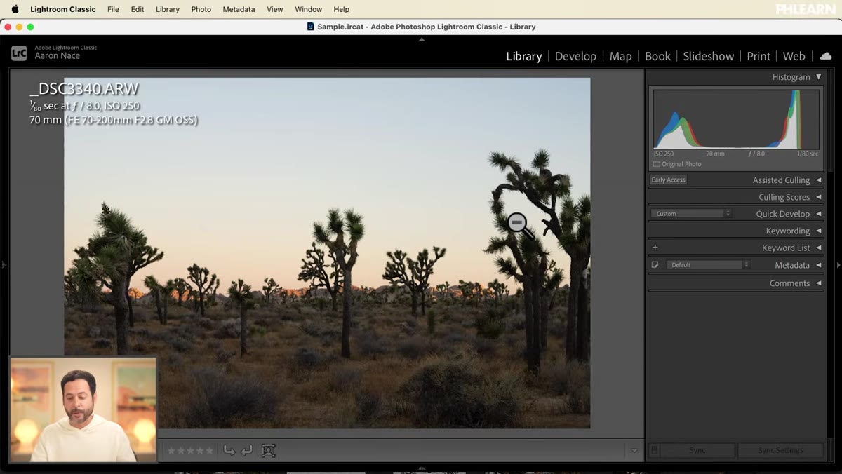 Lightroom Classic develop module open with photo loaded