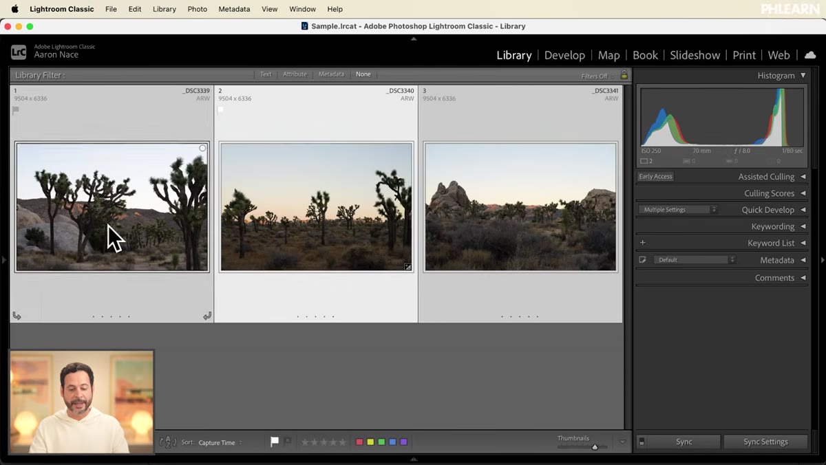 Library module with multiple images selected for sync