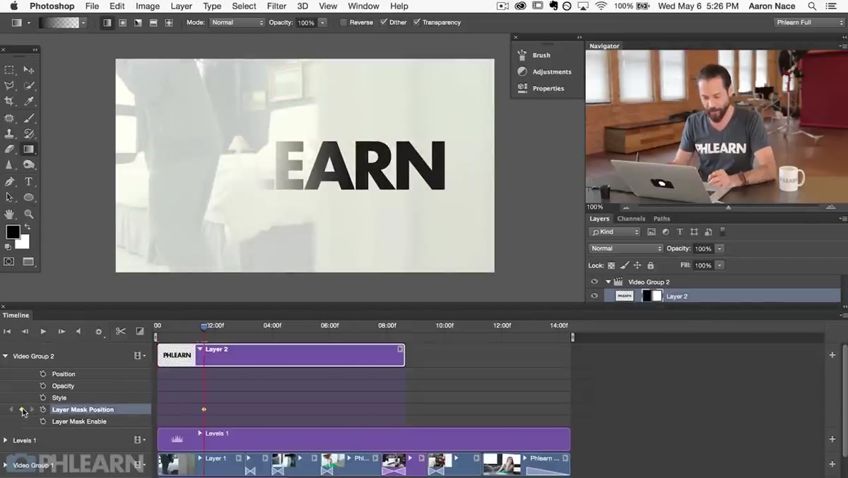 Second keyframe added with mask moved to reveal logo fully