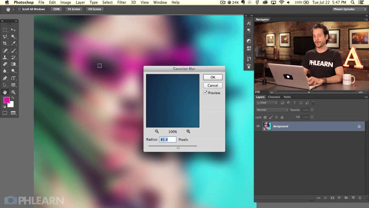 Gaussian Blur applied to a layer via custom keyboard shortcut