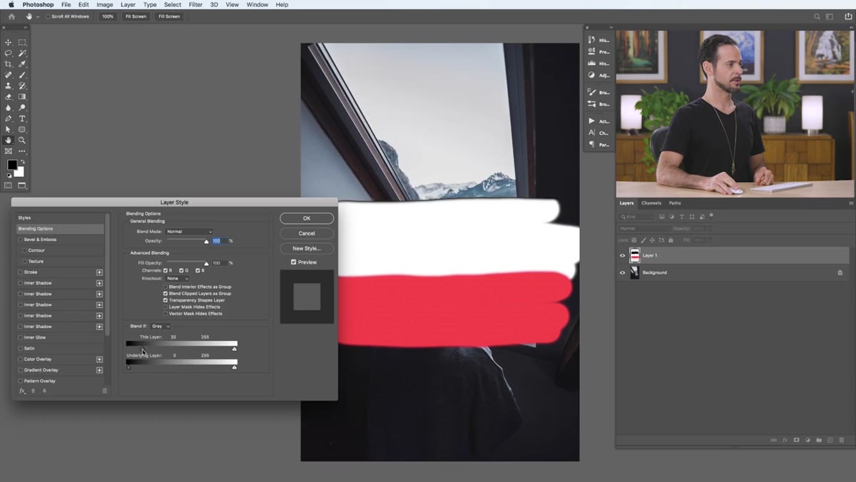 Top Blend If slider being dragged, black paint disappearing from layer