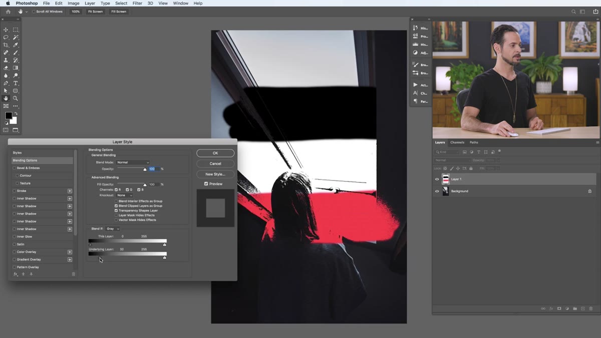 Bottom Blend If slider dragged, layer appearing only in sky highlights