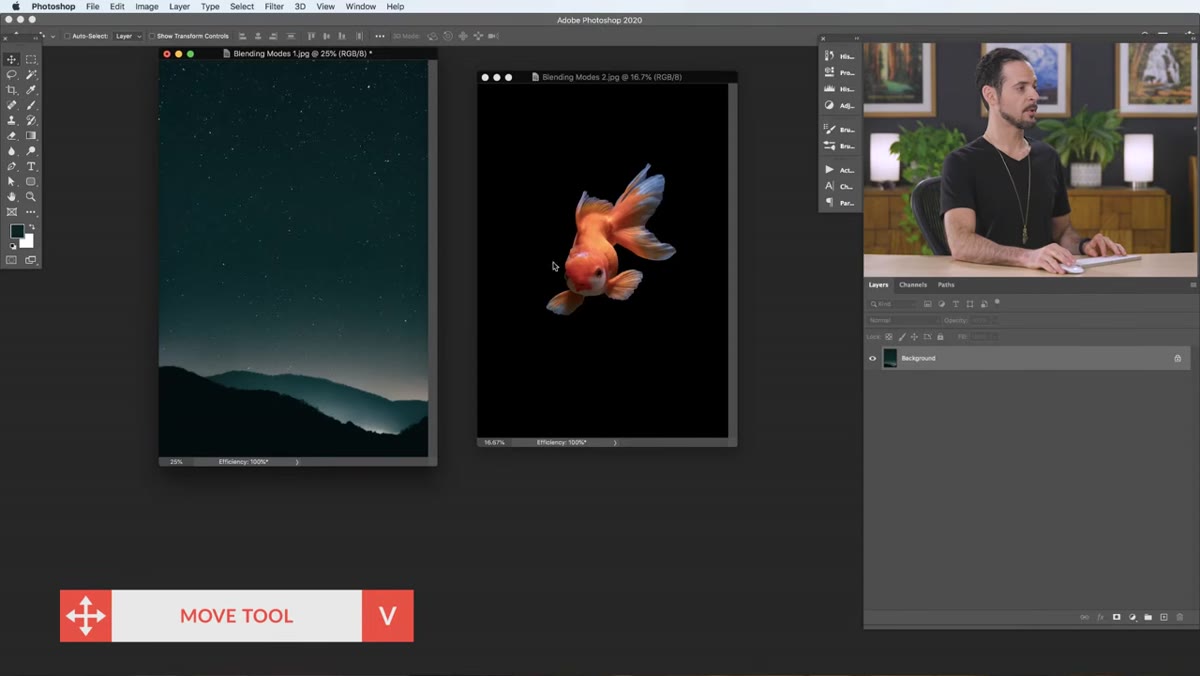 Moving the fish image onto the background in Photoshop