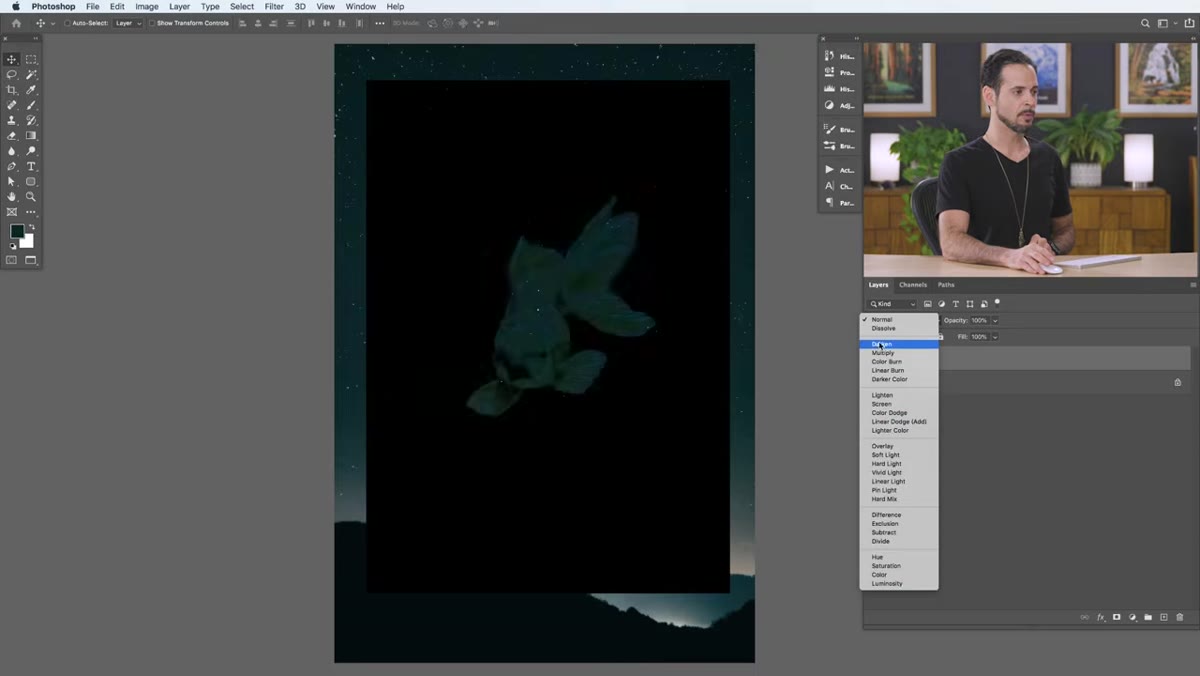 Scrolling through blending mode dropdown to preview effects