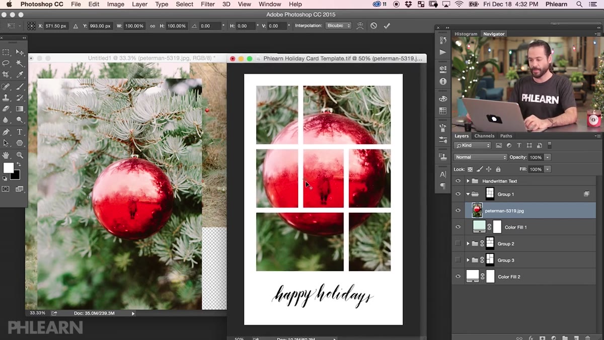 Free Transform handles visible around photo inside group