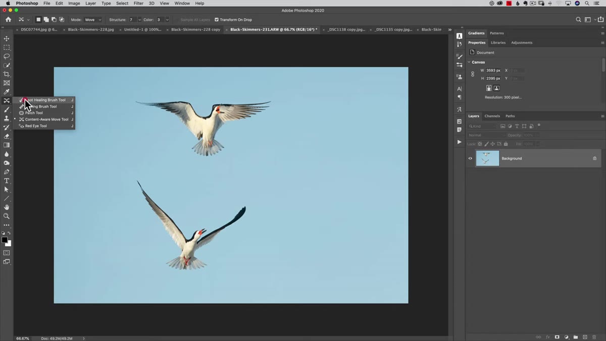 Content Aware Move tool selected in Spot Healing Brush flyout