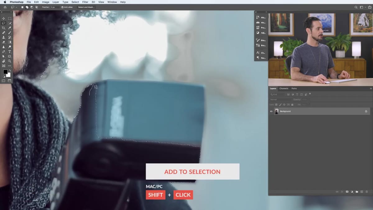 Lasso tool active, adding to selection around missed area