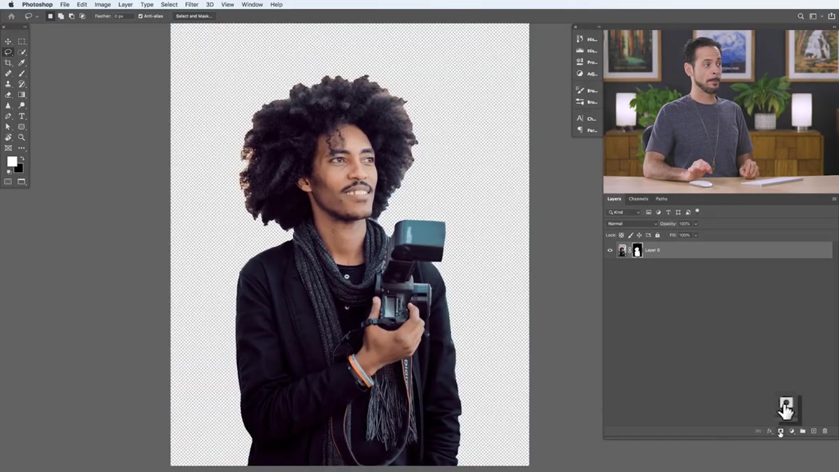 Layer mask applied, subject isolated with rough hair edges visible