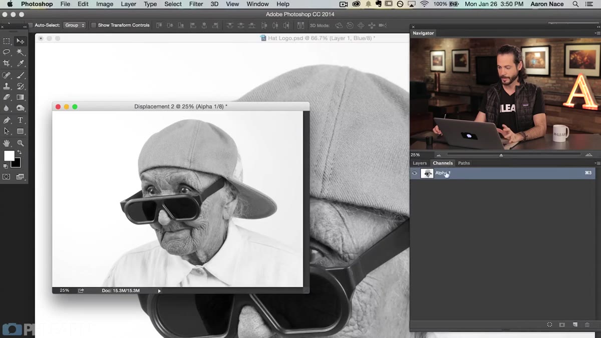Gaussian Blur dialog applied to the grayscale displacement document