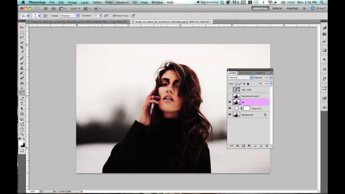 Burn tool darkening subject against white background