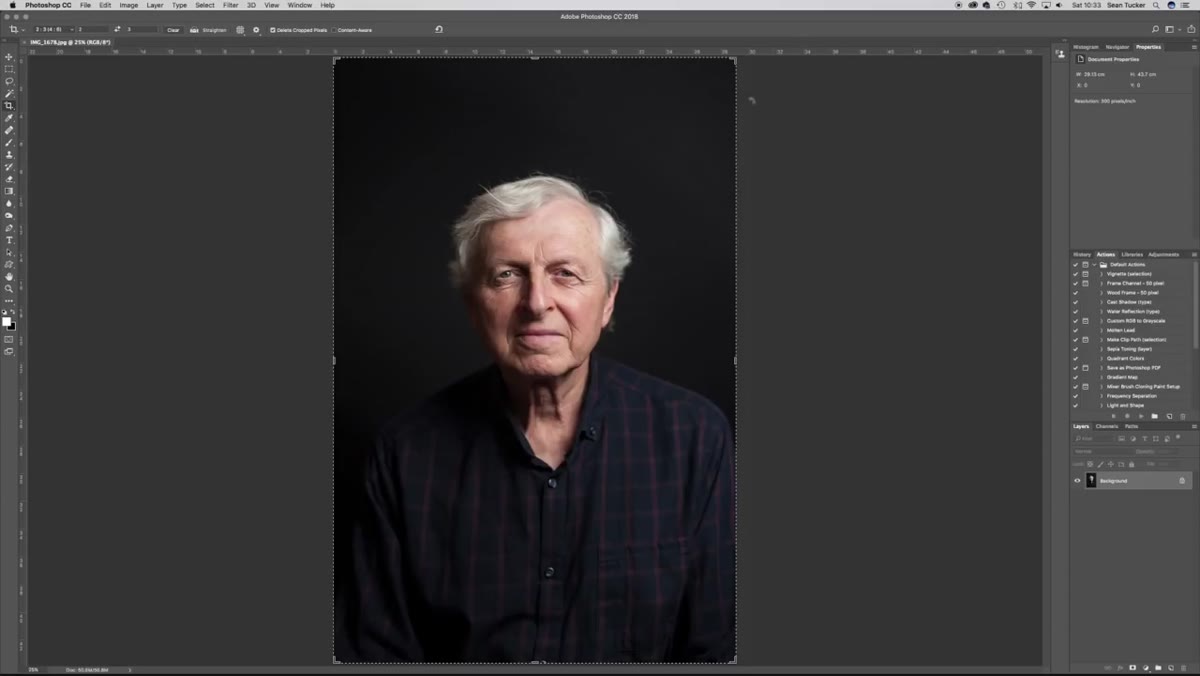 Rule of thirds crop grid over a close-up portrait in Photoshop