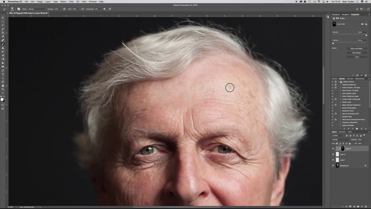 Dodge and Burn being applied on a gray overlay layer