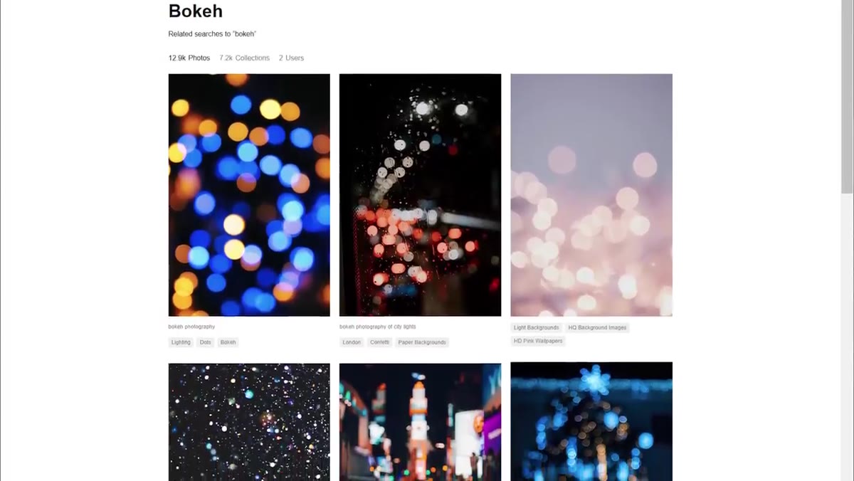 Aaron typing &ldquo;bokeh&rdquo; into the Unsplash search bar