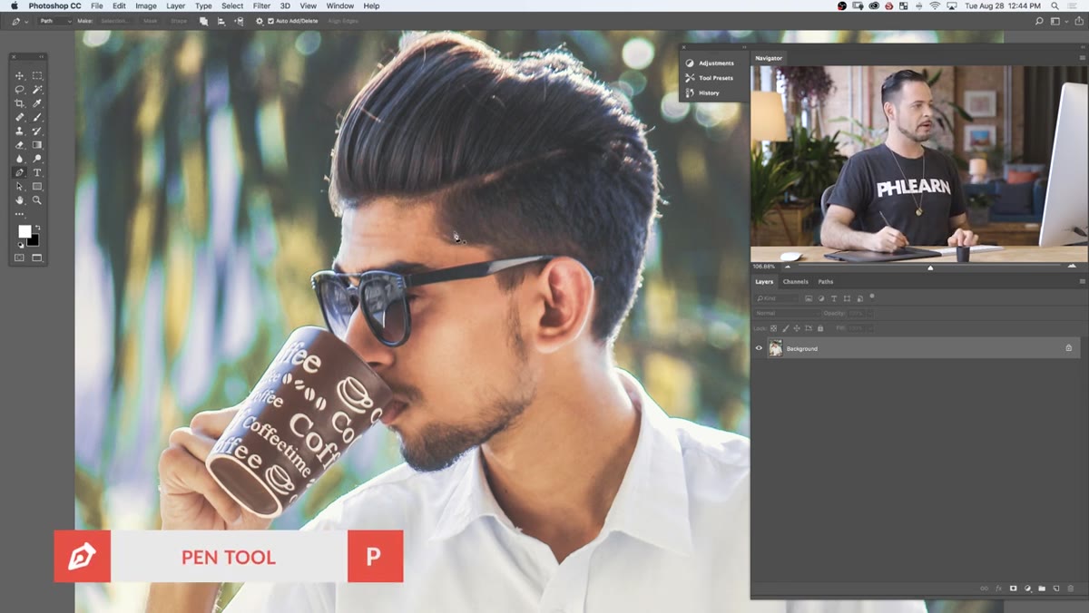 Pen tool tracing subject&rsquo;s hairline on canvas