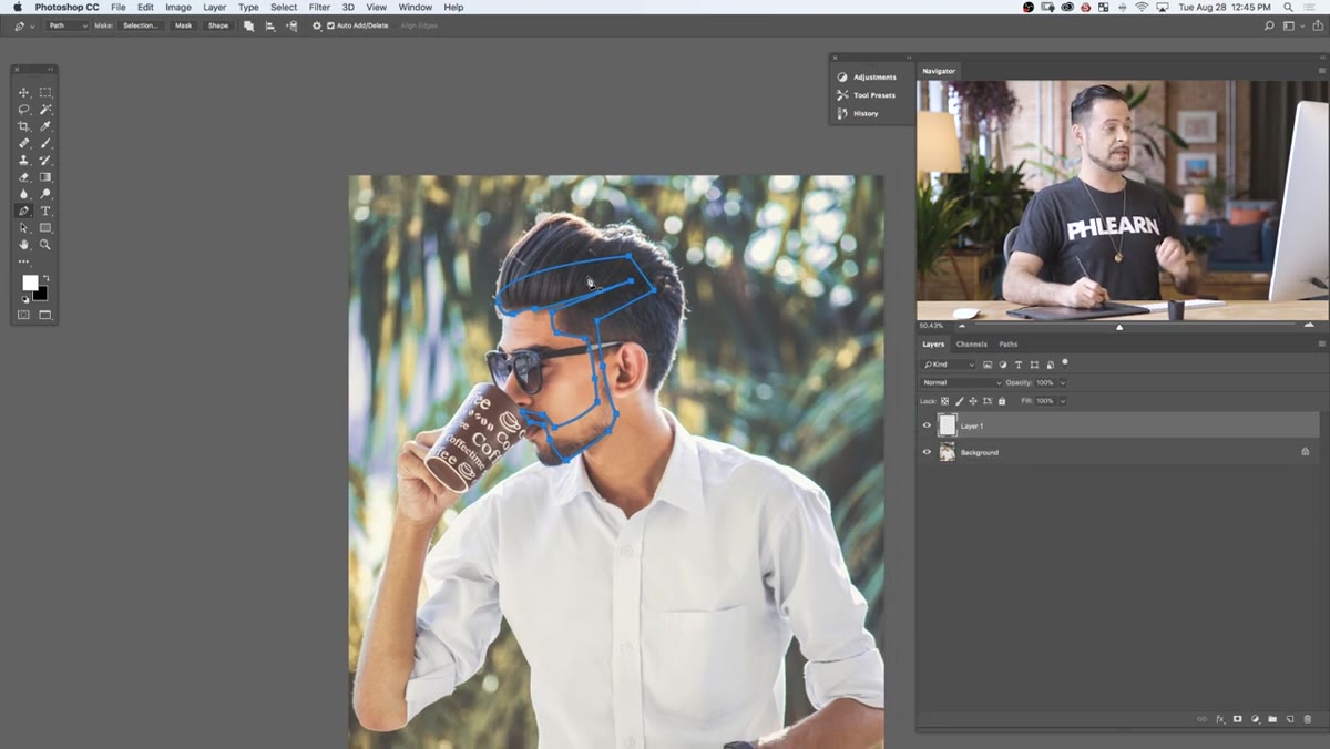 New layer filled with hair color inside pen tool selection