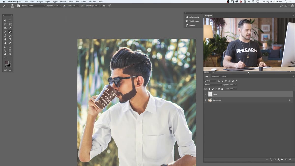 Painting skin color along hairline edge to define part or border