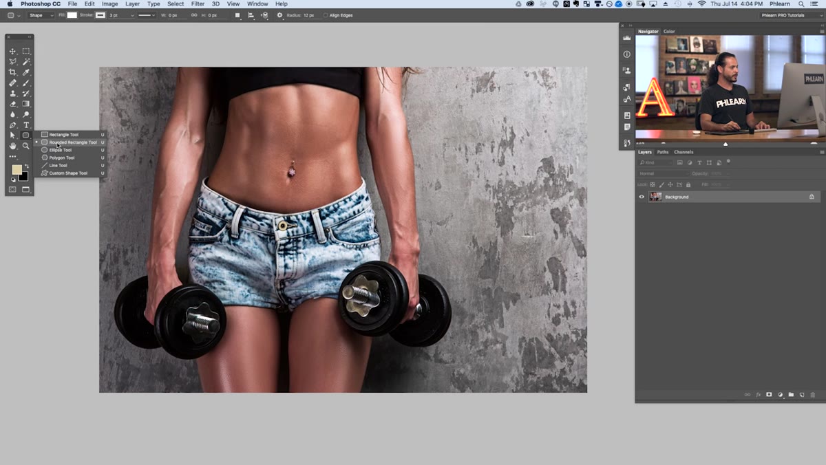 Rounded Rectangle tool selected in the Photoshop toolbar