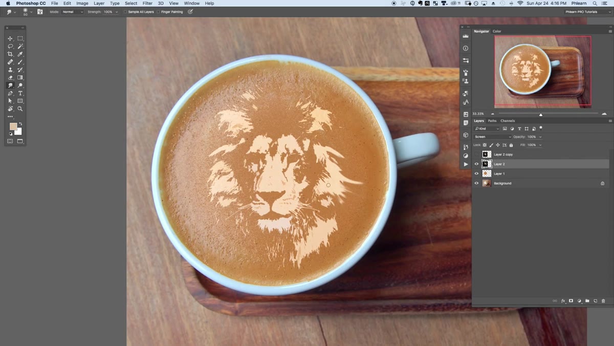Smudge tool being dragged through the latte design layer