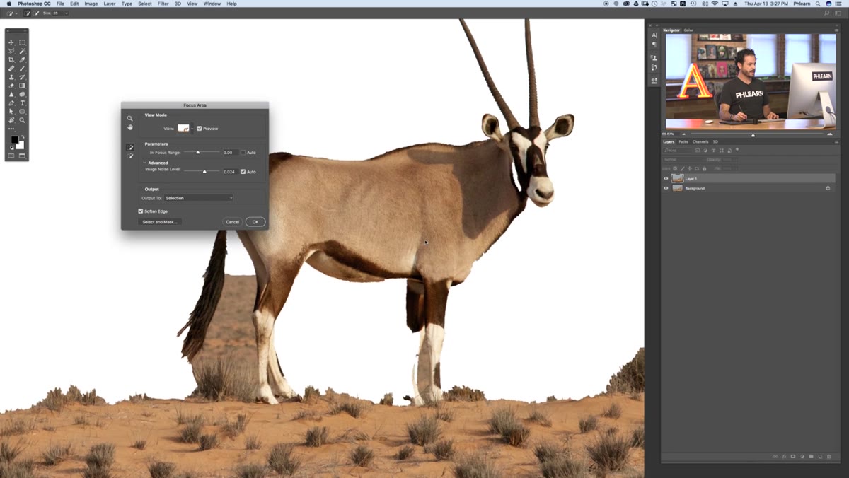 Using add and subtract brush tools within Focus Area dialog
