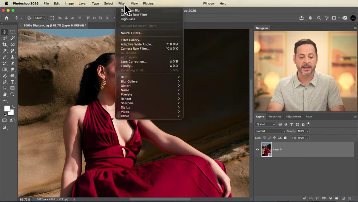 Camera Raw Filter selected in the Filter dropdown menu