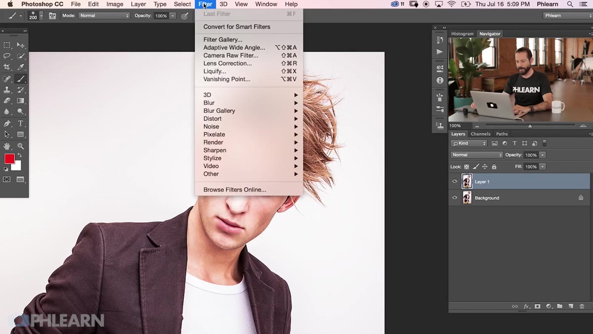 Liquify dialog box open with Forward Warp tool selected