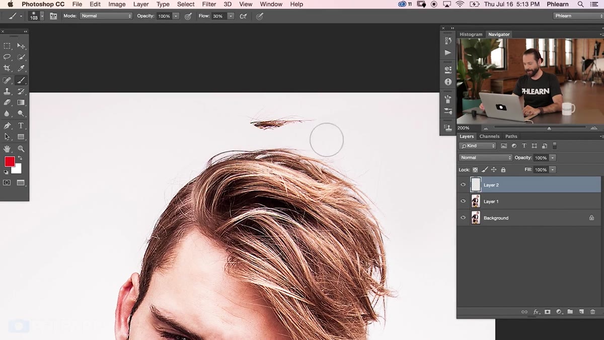 Zoomed in view of stray hairs at the top of the frame
