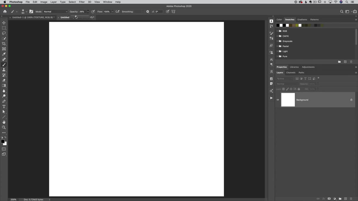 Low opacity brush strokes on white canvas showing no buildup