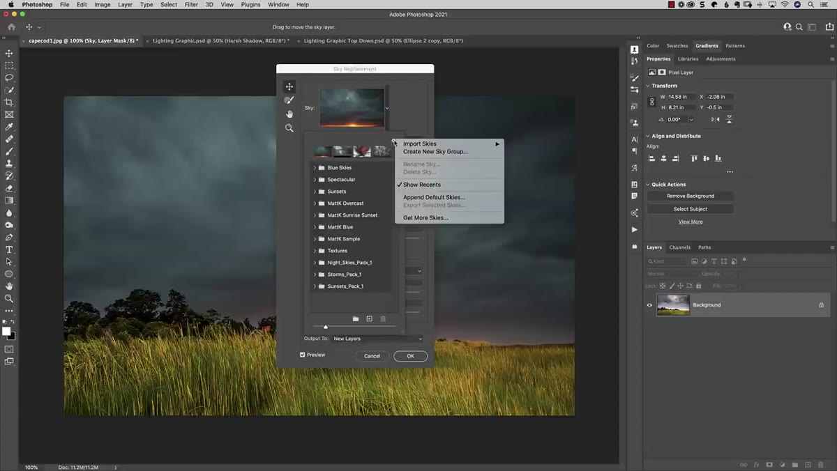 Gear icon menu open showing Get More Skies option