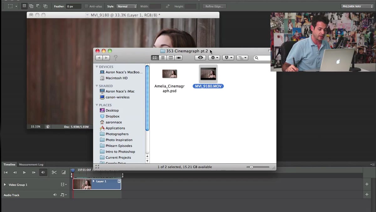 Video file loaded in Photoshop with timeline panel visible