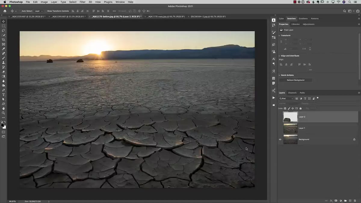 Two desert photos side by side at different camera heights
