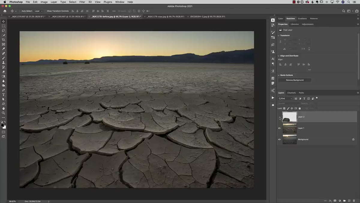 Both photos copied onto separate layers in one Photoshop document