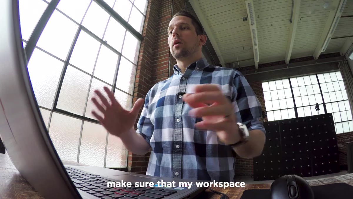 Photoshop workspace being configured with panels open
