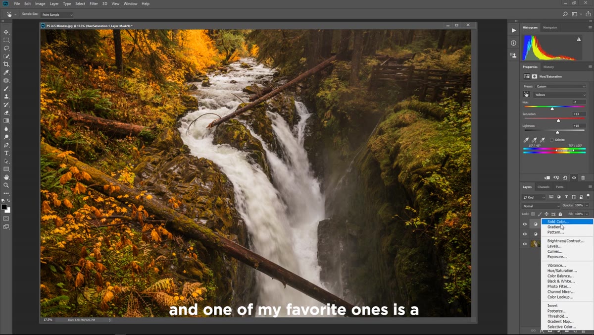 Solid Color fill layer dialog open, orange color selected
