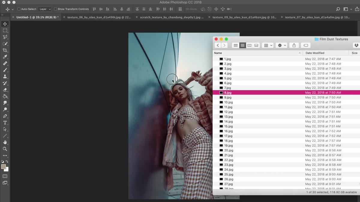 Dragging texture file from folder onto open Photoshop document