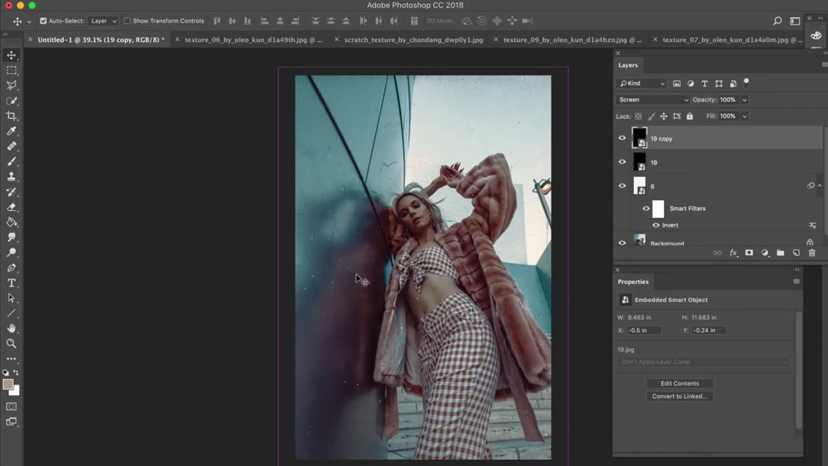 Levels adjustment layer clipped to texture layer in Layers panel