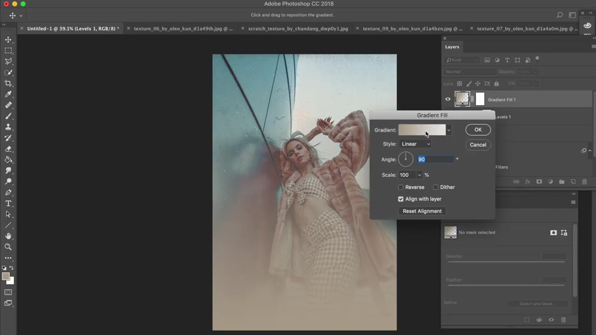 Red gradient applied to side of photo with Darken blend mode