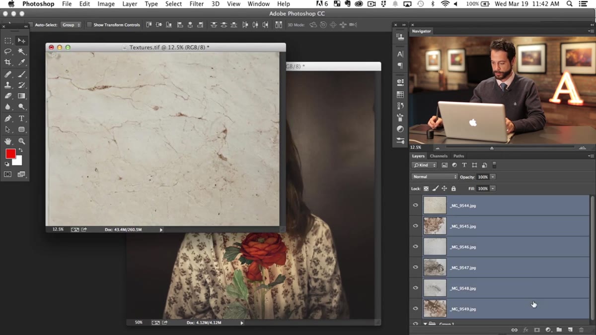 Multiple texture layers selected in Layers panel before dragging