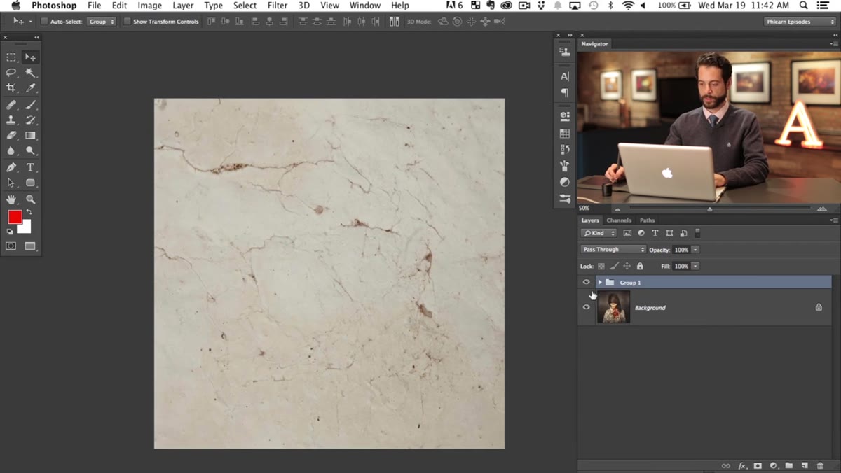 Layers panel showing texture layers grouped into a single group