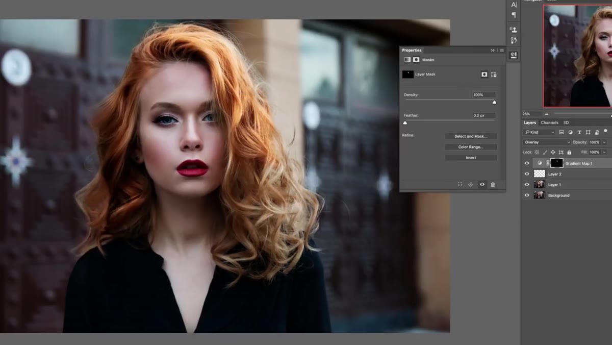 Gradient Map adjustment layer dialog showing shadow and highlight colors