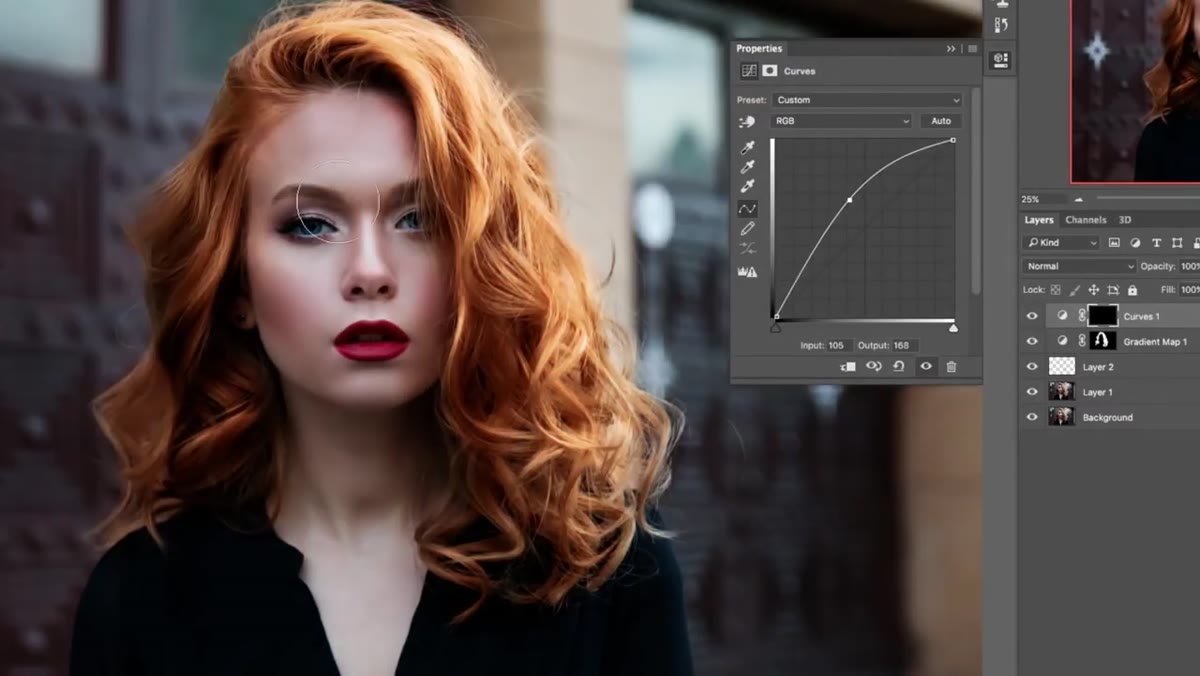 Dodge and Burn being applied to hair to enhance highlights and shadows