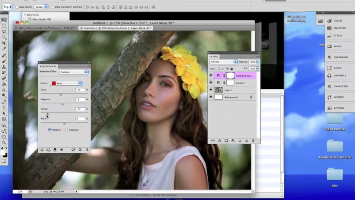 Selective Color panel with Yellows channel selected