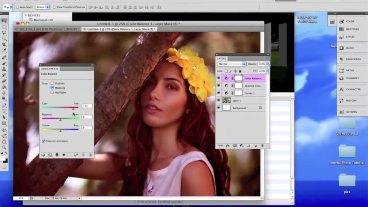 Color Balance panel with Midtones selected