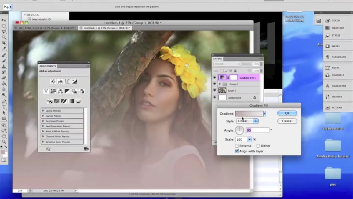 Gradient tool applied as transparent overlay on image
