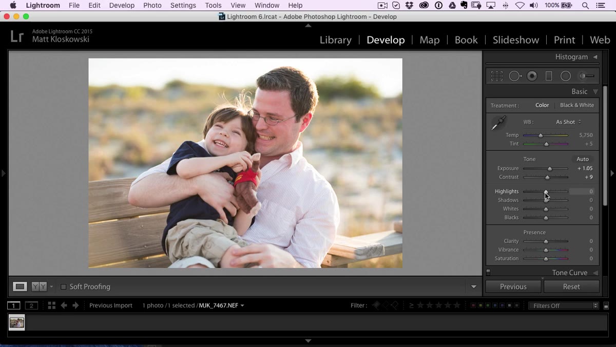 Contrast slider adjustment in Lightroom basic panel