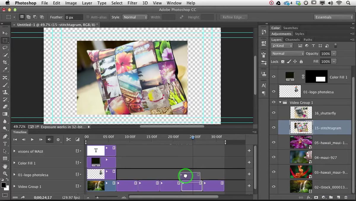 Dragging a video clip into an existing timeline panel