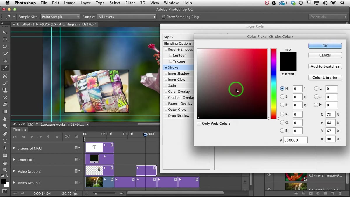 Eyedropper cursor sampling color from the background video frame