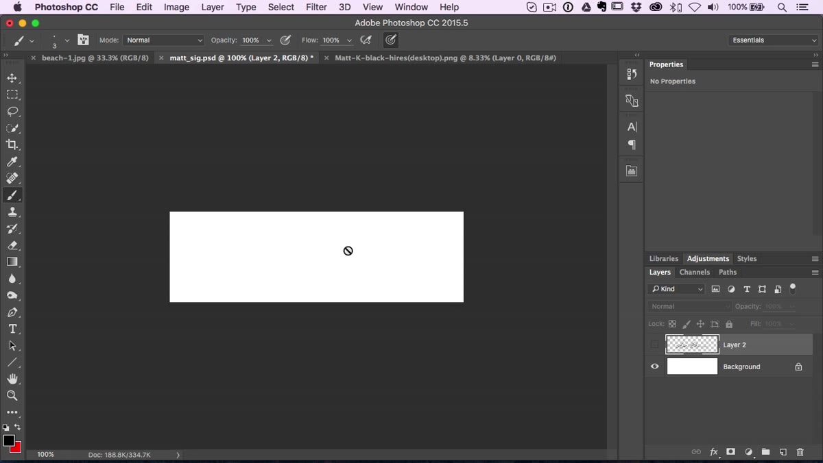 Blank Photoshop document with white background layer