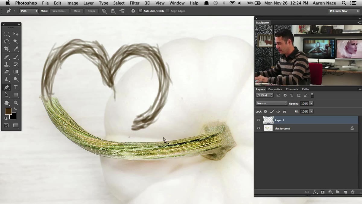 Pen tool anchor points being placed along the pepper stem edge